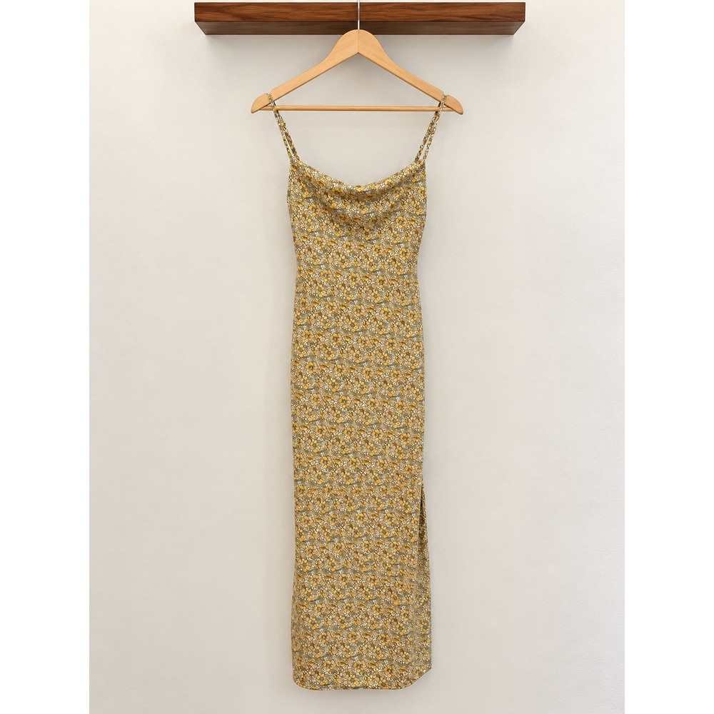 Urban Outfitters Yellow Floral Cowl Neck Midi Slip Dress XS Cottagecore Festival